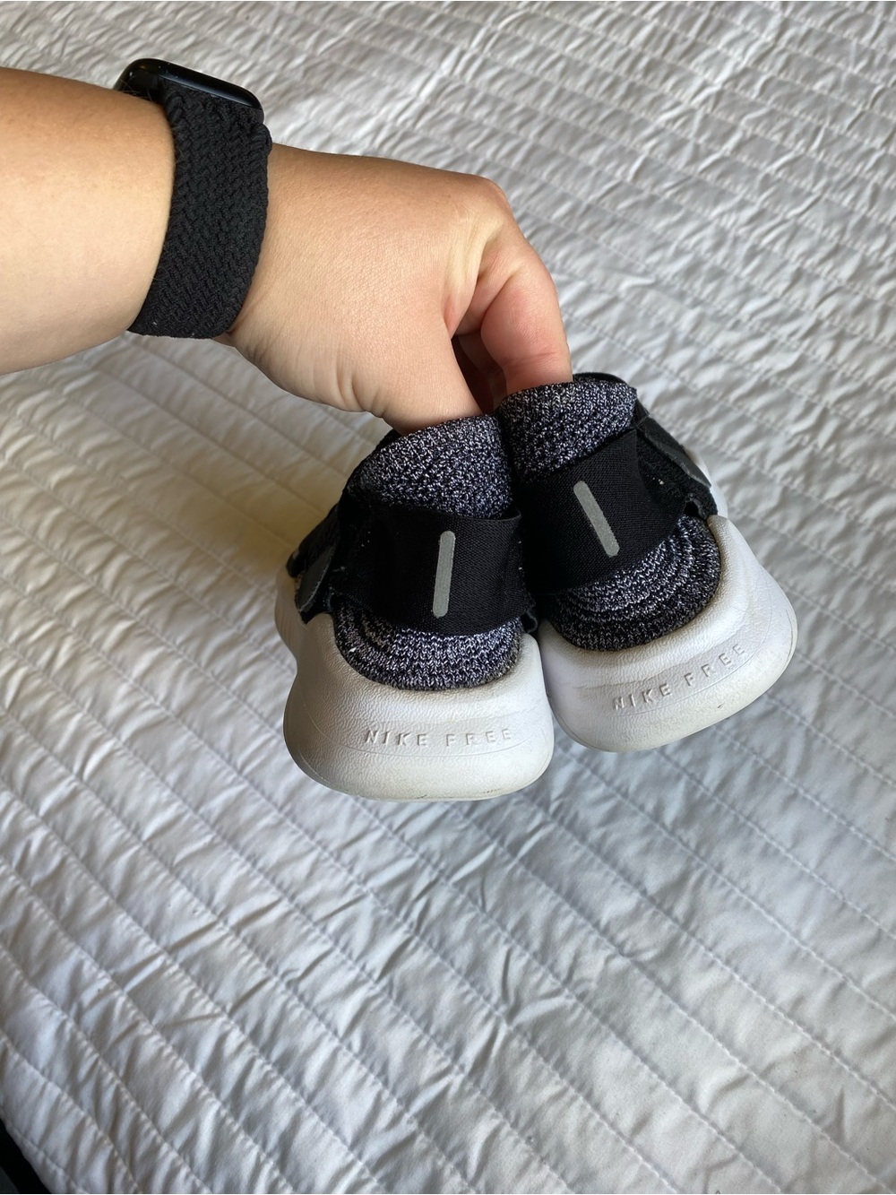 Nike Free RN Motion 2017 Women's Black and White Slip-On Knit Athletic Shoes - Picture 4 of 8